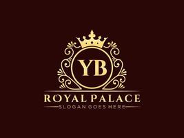 lettre yb logo victorien de luxe royal antique avec cadre ornemental. vecteur