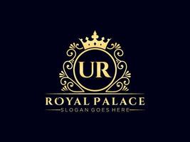lettre ur logo victorien de luxe royal antique avec cadre ornemental. vecteur