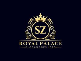 lettre sz logo victorien de luxe royal antique avec cadre ornemental. vecteur