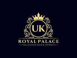 lettre uk logo victorien de luxe royal antique avec cadre ornemental. vecteur