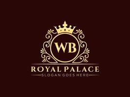lettre wb logo victorien de luxe royal antique avec cadre ornemental. vecteur