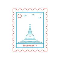 boudhanath timbre-poste illustration vectorielle de style ligne bleue et rouge vecteur