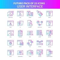 25 pack d'icônes d'interface utilisateur futuro bleu et rose vecteur