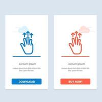 gestes main mobile trois doigts toucher bleu et rouge télécharger et acheter maintenant modèle de carte de widget web vecteur