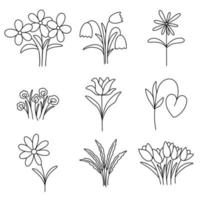 fleurs et herbes set illustration vectorielle vecteur