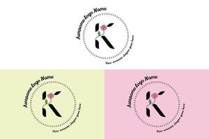 logo de lettre k féminin, modèles de badge minimalistes et floraux modernes pour la marque, l'identité, la boutique, le vecteur de salon. vecteur de conception de logo de lettre k floral simple.