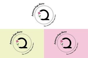 logo de lettre q féminin, modèles de badge minimalistes et floraux modernes pour la marque, l'identité, la boutique, le vecteur de salon. vecteur de conception de logo de lettre q floral simple.