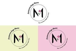 logo de lettre m féminin, modèles de badge minimalistes et floraux modernes pour la marque, l'identité, la boutique, le vecteur de salon. vecteur de conception de logo de lettre m floral simple.