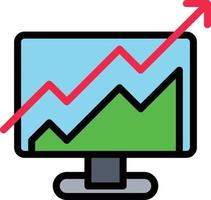 ordinateur de graphique de profit de marketing numérique - icône de contour rempli vecteur