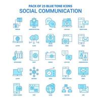 pack d'icônes de ton bleu de communication sociale 25 jeux d'icônes