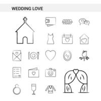 amour de mariage style de jeu d'icônes dessinés à la main isolé sur fond blanc vecteur