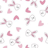 lapin de modèle sans couture. lapin et coeur dessinés à la main, fond de lapin design. vecteur sans soudure. textile design imprimé pour la mode enfantine. fond rose transparent vecteur avec petit lapin mignon avec coeur