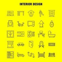 les icônes de la ligne de design d'intérieur sont définies pour l'infographie le kit uxui mobile et la conception d'impression incluent les meubles de moquette la maison la fenêtre la maison la porte l'entrée eps 10 vecteur