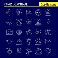 carnaval du brésil pack d'icônes dessinés à la main pour les concepteurs et les développeurs icônes de tasse de thé café tablette monnaie pièce de monnaie argent canon vecteur
