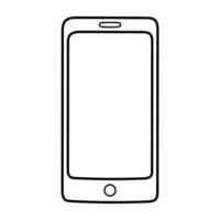 croquis de smartphone, dessin de contour noir, vecteur plat, isoler sur blanc