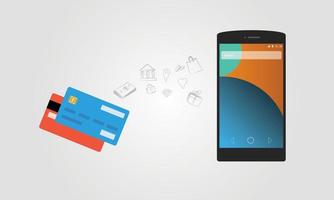 paiement mobile avec smartphone et carte de crédit vecteur