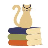 le chat est assis sur une pile de livres. illustration de la maison confortable. Littérature. bibliothèque à domicile. illustration de stock de vecteur. hygge. vecteur