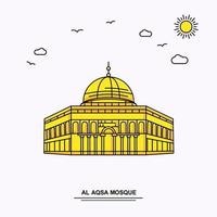 modèle d'affiche de monument de la mosquée al aqsa monde voyage jaune illustration fond dans le style de ligne avec la scène de la nature de beauté vecteur
