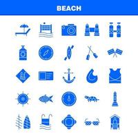 icône de glyphe solide de plage pour l'impression web et le kit uxui mobile tel que bouteille de protéines boisson sport filet de plage sports volley pictogramme pack vecteur