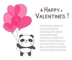 happy valentines day panda avec ballons vector illustration