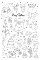 grand ensemble d'éléments de conception de noël et du nouvel an dans le style doodle. illustration vectorielle. isolé. contours, dessins à la main pour la conception et la décoration cartes postales joyeux noël vecteur