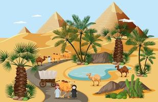 oasis du désert avec scène de paysage nature palmiers vecteur