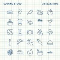 cuisine et nourriture 25 icônes doodle ensemble d'icônes d'affaires dessinés à la main vecteur