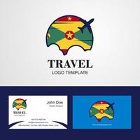 conception du logo et de la carte de visite du drapeau de la grenade de voyage vecteur