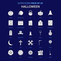 icône blanche halloween sur fond bleu pack d'icônes 25 vecteur