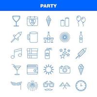 icône de ligne de fête pour l'impression web et kit uxui mobile tel que calendrier anniversaire date année jus boisson verre fête pictogramme pack vecteur