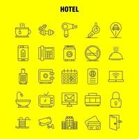 les icônes de la ligne de l'hôtel sont définies pour l'infographie le kit uxui mobile et la conception d'impression incluent l'enregistrement à la porte de l'hôtel la cellule mobile icon set vector