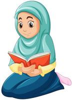 fille musulmane arabe en livre de lecture de vêtements traditionnels vecteur