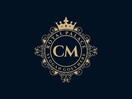 lettre cm logo victorien de luxe royal antique avec cadre ornemental. vecteur