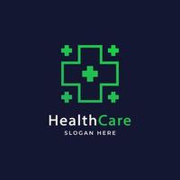 logo de soins de santé de pharmacie médicale avec illustration d'icône de signe de croix vecteur