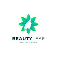 les femmes de beauté dégradées font face à la conception de logo de feuille pour le spa, l'identité, le bien-être, la santé, la médecine ou la science vecteur