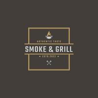 insigne rétro vintage emblème grill barbecue barbecue feu flamme logo design style linéaire vecteur