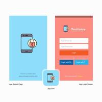 écran de démarrage de smartphone protégé par l'entreprise et conception de page de connexion avec modèle de logo modèle d'entreprise en ligne mobile vecteur