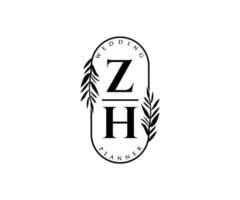 zh initiales lettre mariage monogramme logos collection, modèles minimalistes et floraux modernes dessinés à la main pour cartes d'invitation, réservez la date, identité élégante pour restaurant, boutique, café en image vectorielle vecteur