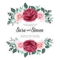 modèle de carte de mariage bannière floral roses vecteur