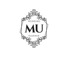 mu initiales lettre mariage monogramme logos collection, modèles minimalistes et floraux modernes dessinés à la main pour cartes d'invitation, réservez la date, identité élégante pour restaurant, boutique, café en image vectorielle vecteur