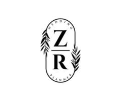 collection de logos de monogramme de mariage lettre initiales zr, modèles minimalistes et floraux modernes dessinés à la main pour cartes d'invitation, réservez la date, identité élégante pour restaurant, boutique, café en image vectorielle vecteur