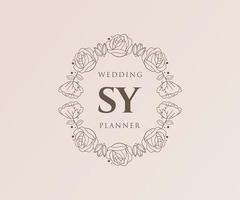 sy initiales lettre mariage monogramme logos collection, modèles minimalistes et floraux modernes dessinés à la main pour cartes d'invitation, réservez la date, identité élégante pour restaurant, boutique, café en image vectorielle vecteur