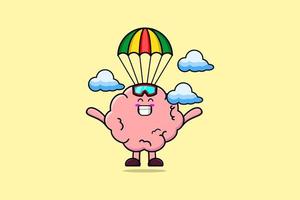 mignon, mascotte, dessin animé, cerveau, parachutisme, à, parachute vecteur