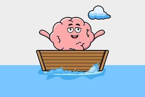 cerveau de dessin animé mignon monter sur l'illustration du bateau vecteur