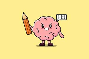 Cerveau étudiant intelligent de dessin animé mignon avec un crayon vecteur