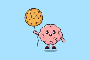 cerveau de dessin animé mignon flottant avec ballon de biscuits vecteur