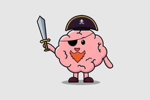 pirate de cerveau de personnage de dessin animé mignon tenant une épée vecteur