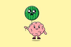 cerveau de dessin animé mignon flottant avec ballon de cerveau vecteur