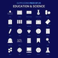 éducation et science icône blanche sur fond bleu 25 pack d'icônes vecteur