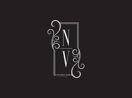 beau logo de luxe nv, nouveau logo de lettre blanche nv vn noir vecteur